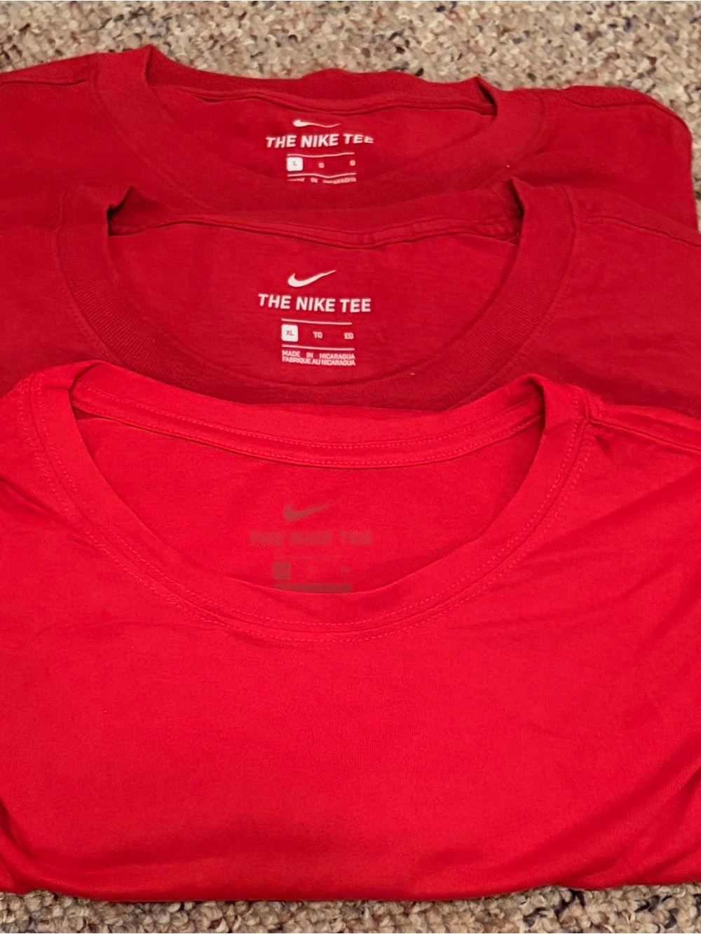 3 New Nike Men’s Bright Red Crew Neck 1 Short/2 Long Sleeve Tees-no logo or tags